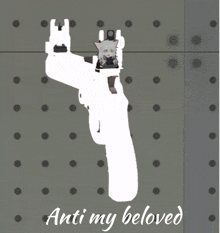 a white gun with a picture of a girl on it and the words anti my beloved below it