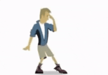 a cartoon of a man in shorts and boots dancing