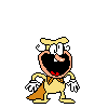 a pixel art drawing of a cartoon character wearing a cape and a bow tie .