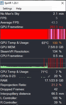 a screenshot of fpsvr 1.20.1 settings help