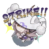 a sticker of a girl wearing a white hat and sunglasses with the words `` strike ! ''