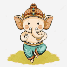 a cartoon illustration of a cute elephant wearing a hat and pants .