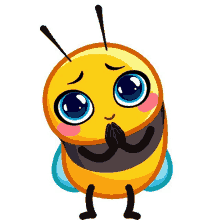 a cartoon of a bee with big blue eyes and pink cheeks