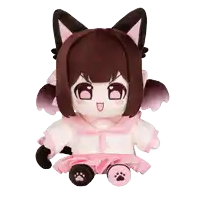 a stuffed animal with a cat ear and a pink skirt