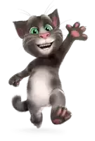 a cartoon cat with green eyes is waving