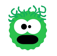 a green cartoon character with a surprised expression on his face