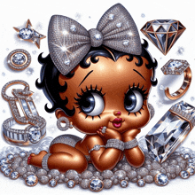 a baby betty boop surrounded by diamonds and rings