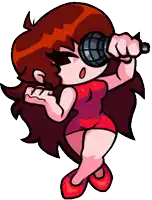 a cartoon girl is singing into a microphone with her eyes closed