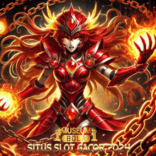 a poster for situs slot gacor shows a woman in red armor