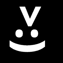 a white smiley face with two white circles and a letter v above it