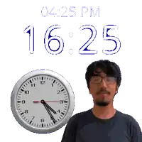 a man stands next to a clock that says 1625