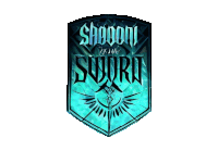 a logo for shoooni sword with a blue shield