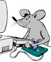 a cartoon drawing of a mouse playing with a child