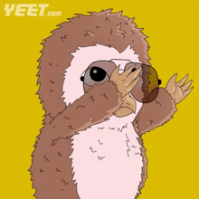 a cartoon of a sloth wearing sunglasses with the words bet more below it