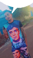 a man wearing a shirt that has a picture of a man smoking a cigarette