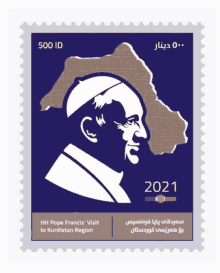 a postage stamp for pope francis ' visit to kurdistan region in 2021