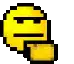 a pixel art drawing of a yellow smiley face with sunglasses on .