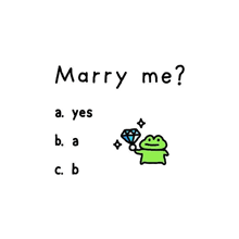 a frog is holding a diamond in its hand and asking if they should marry him .