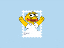 a stamp with simpson pepe on it on a light blue background