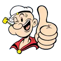 a cartoon character giving a thumbs up with a pipe in his mouth