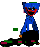 a blue cartoon character is standing next to a black object