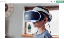 a boy wearing a virtual reality headset with the name jessica lewis on the bottom right