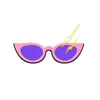 a pair of pink sunglasses with purple lenses and a lightning bolt coming out of them