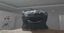 a close up of a person 's face with a horse head on it .