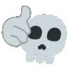 a skull is giving a thumbs up .