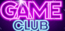 a neon sign that says game club in purple and blue