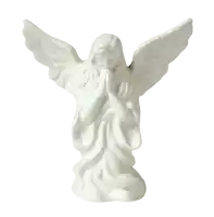 a white statue of a praying angel with her wings spread