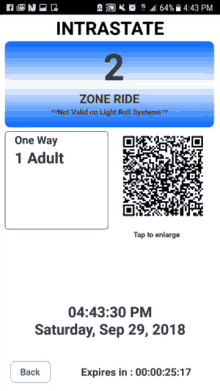 a phone screen shows a ticket for the intrastate