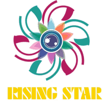 a logo for rising star with a colorful flower in the middle