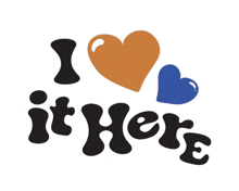 a logo that says i love it here with hearts