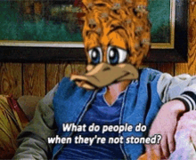 a cartoon character is sitting on a couch with the words " what do people do when they 're not stoned "