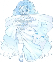 a drawing of a woman with powder blue quartz for 24 cents