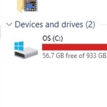 a screenshot of a computer screen showing the amount of free space on a drive