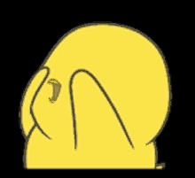 a yellow cartoon duck is covering its face with its arms .