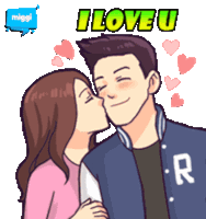 a cartoon of a man kissing a woman with the words i love u below them