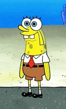 a cartoon spongebob wearing a tie and shorts