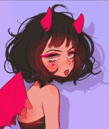 a drawing of a girl with horns and wings