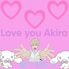 a pink background with hearts and the words love you akira on it