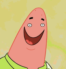 a cartoon drawing of patrick star with glasses and a big smile