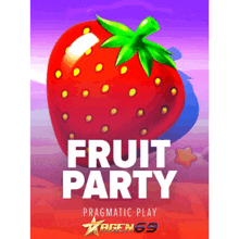 a poster for fruit party with a strawberry in the center