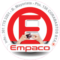 a red and white logo for empaco shows a person holding a box