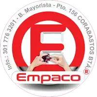 a red and white logo for empaco shows a person holding a box