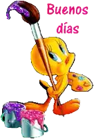 a tweety bird is holding a brush and buckets of paint