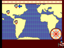 a computer screen shows a map of the world with donald duck and daisy duck on it
