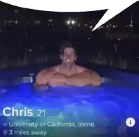 a picture of a man in a hot tub with the name chris on it