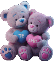 two teddy bears are hugging each other and one bear is holding a heart that says te amo